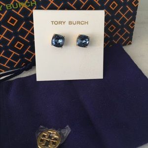 Tory Burch Blue Stud Earrings w/Gold Embellishment
